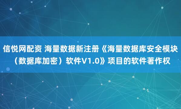 信悦网配资 海量数据新注册《海量数据库安全模块（数据库加密）软件V1.0》项目的软件著作权