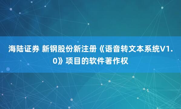 海陆证券 新钢股份新注册《语音转文本系统V1.0》项目的软件著作权